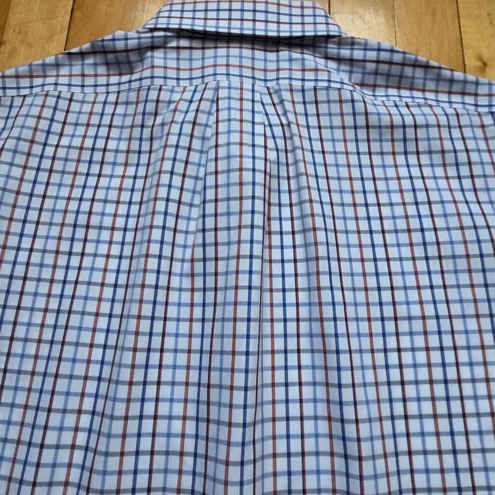 Banana Republic Men’s Non‑Iron Plaid Shirt Tall L Blue Brown Cotton Classic Fit